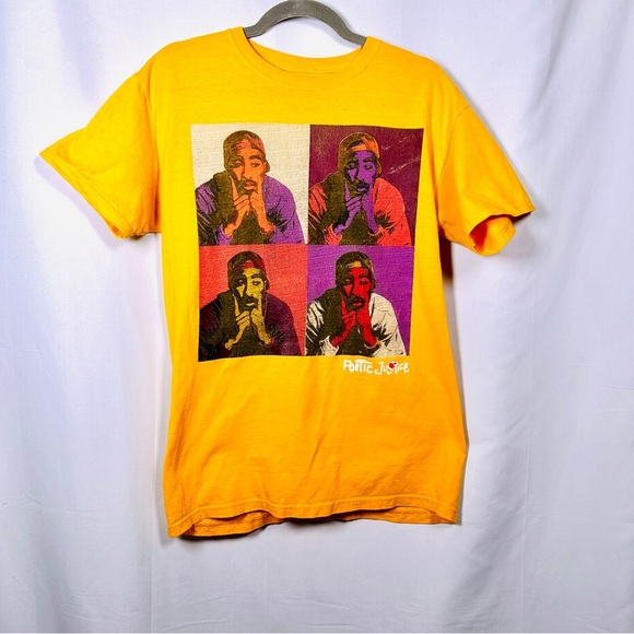 Poetic Justice Tupac Pop Art Graphic Tee 100% Cotton Retro Streetwear M Yellow - Picture 3 of 8